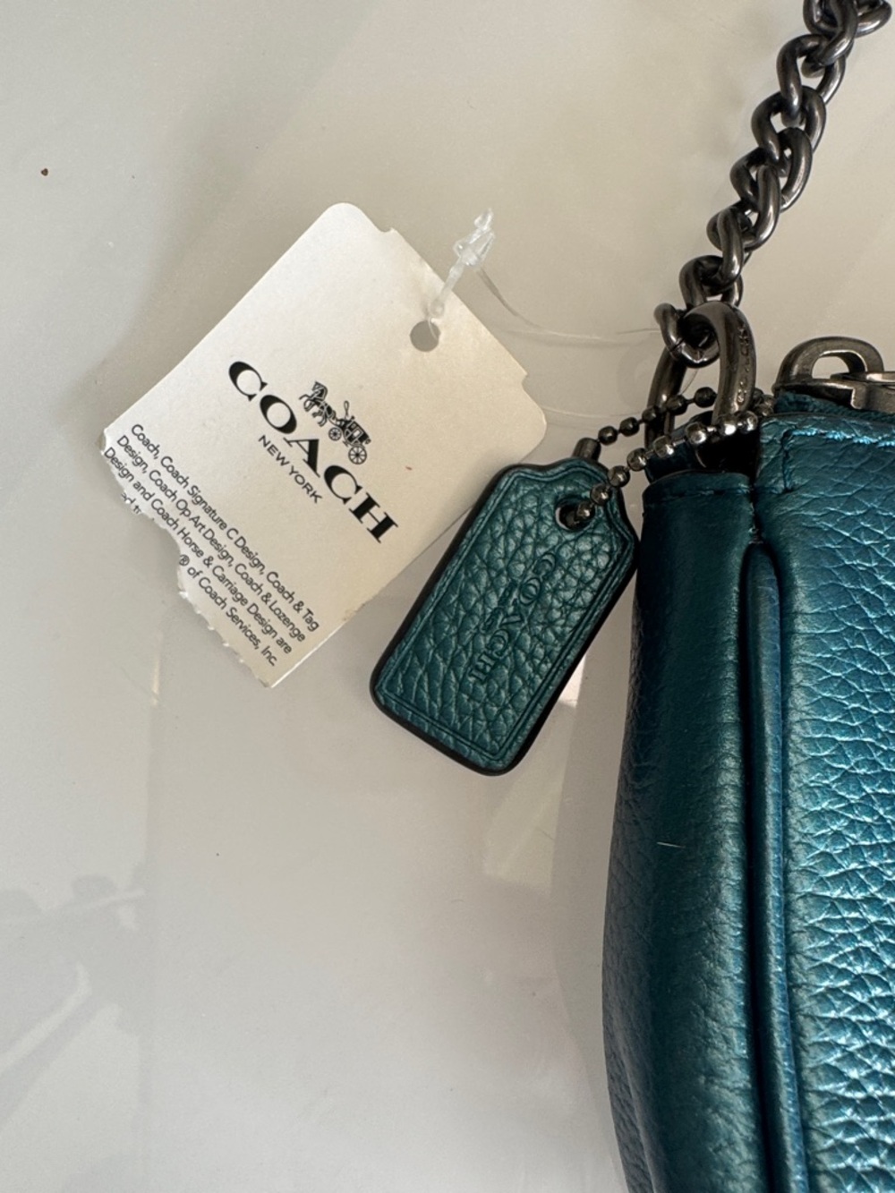 Coach Nolita Shoulder Bag – Metallic Teal Pebbled Leather with Gunmetal Chain - Picture 3 of 10